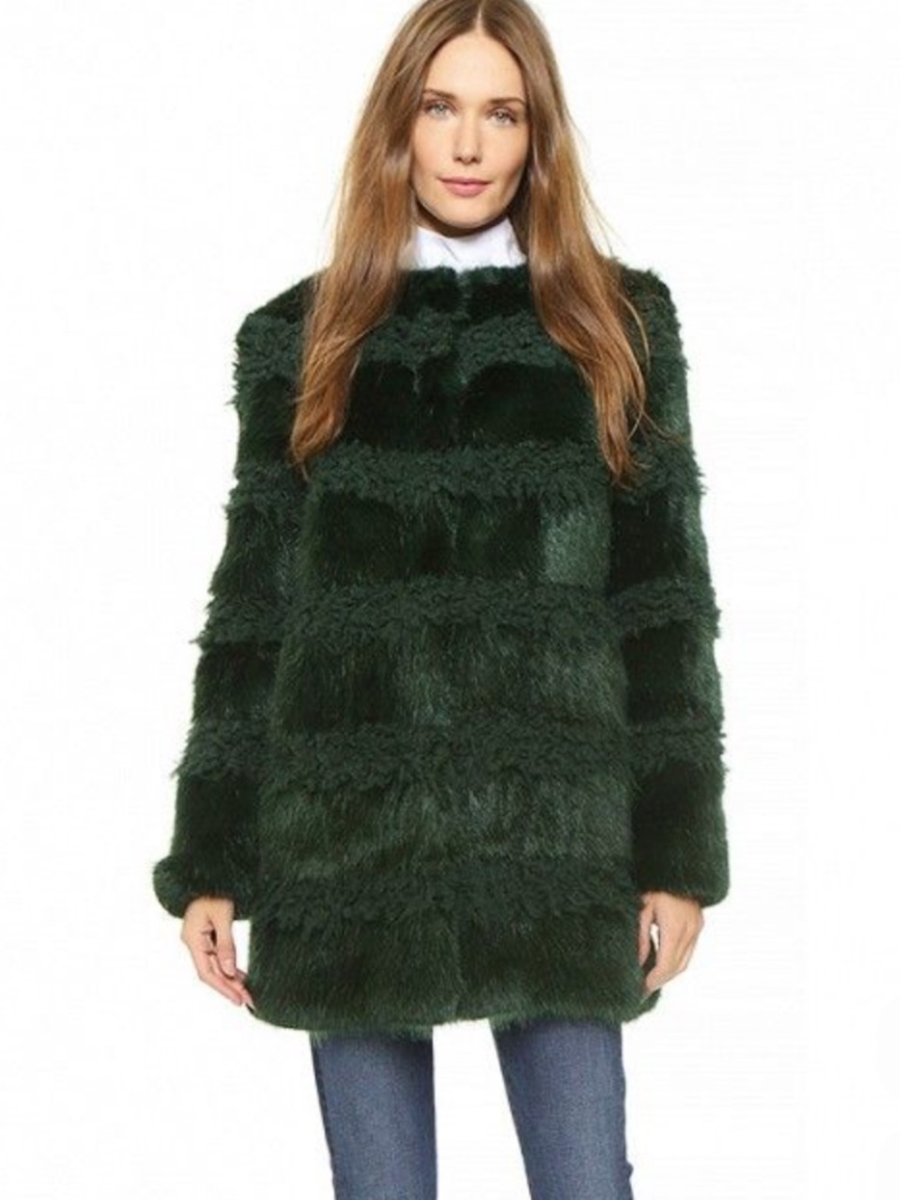 $995 EUC SHRIMPS BOBBIN FAUX FUR COAT Forest GREEN Size XS Jacket